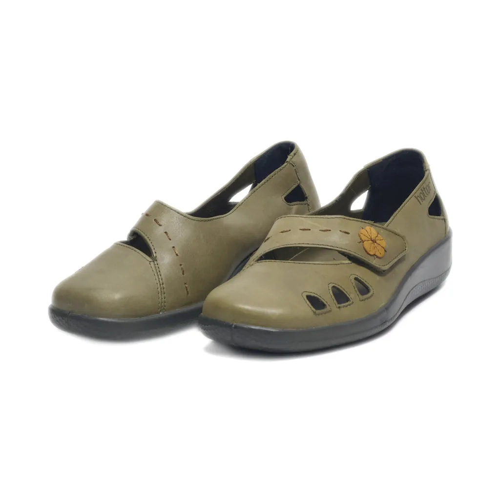 Hotter Flat Shoes Leather Green Colour For Women