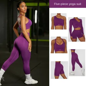 Hzori Internet Celebrity Knitted Seamless Peach Hip Raise Yoga Pants Sports Yoga Bra Workout Suit