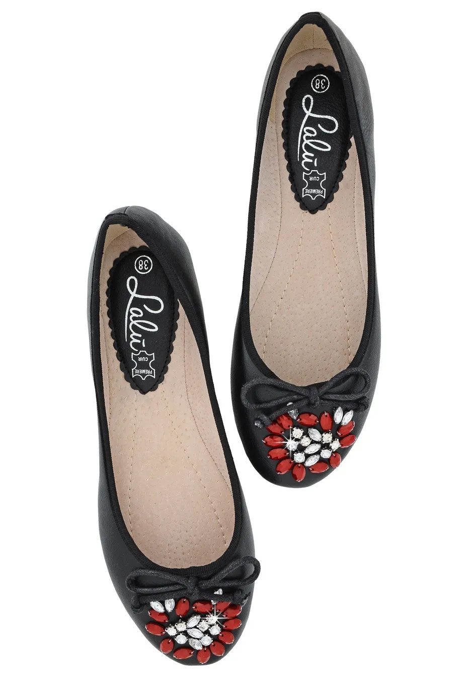 JEMINA Black Crystal Ballerinas