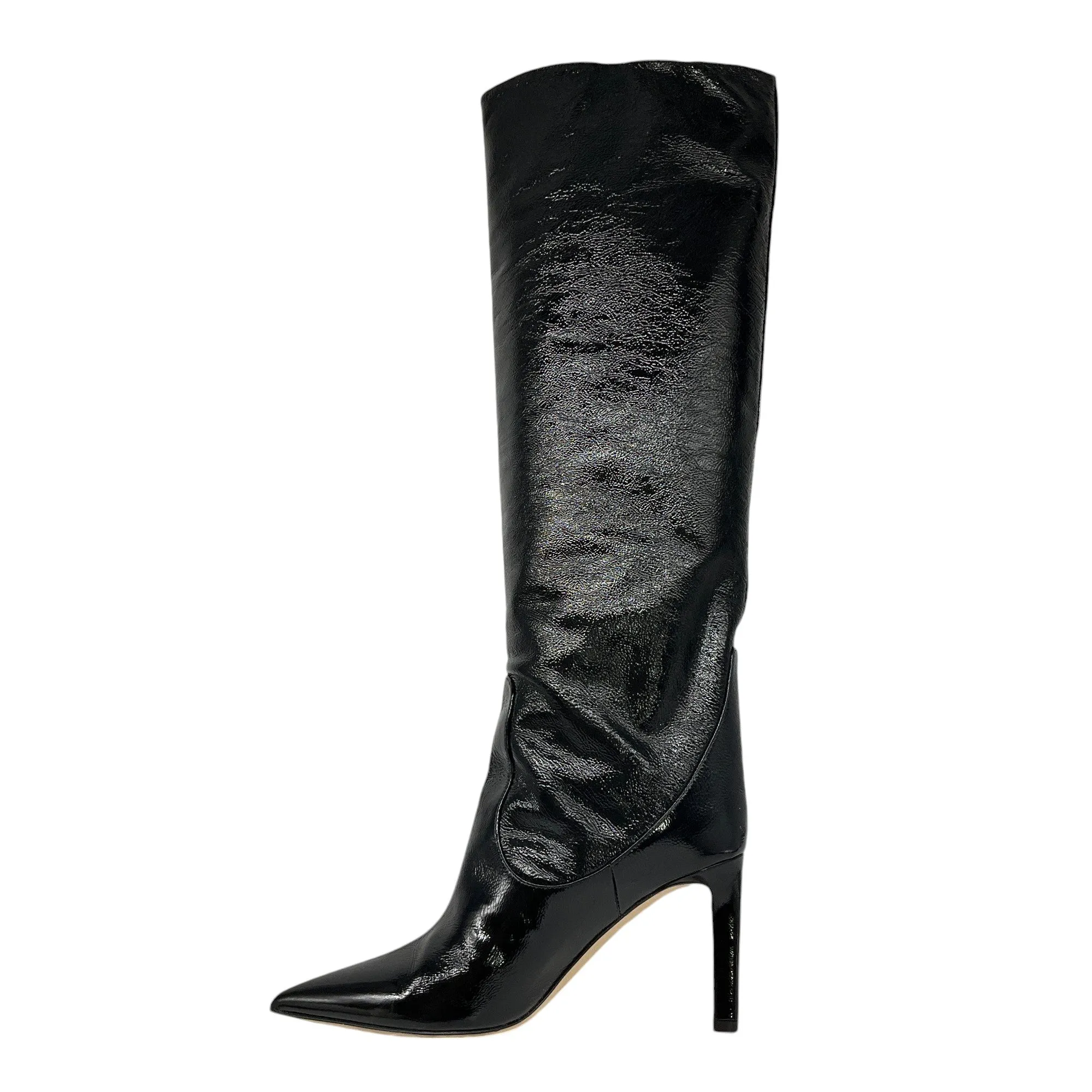 Jimmy Choo Black Mavis 85 Crinkled Patent Leather Knee High Boots