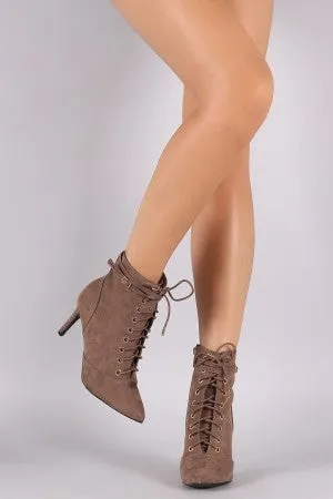 Kari - Suede Pointy Toe Lace Up Booties