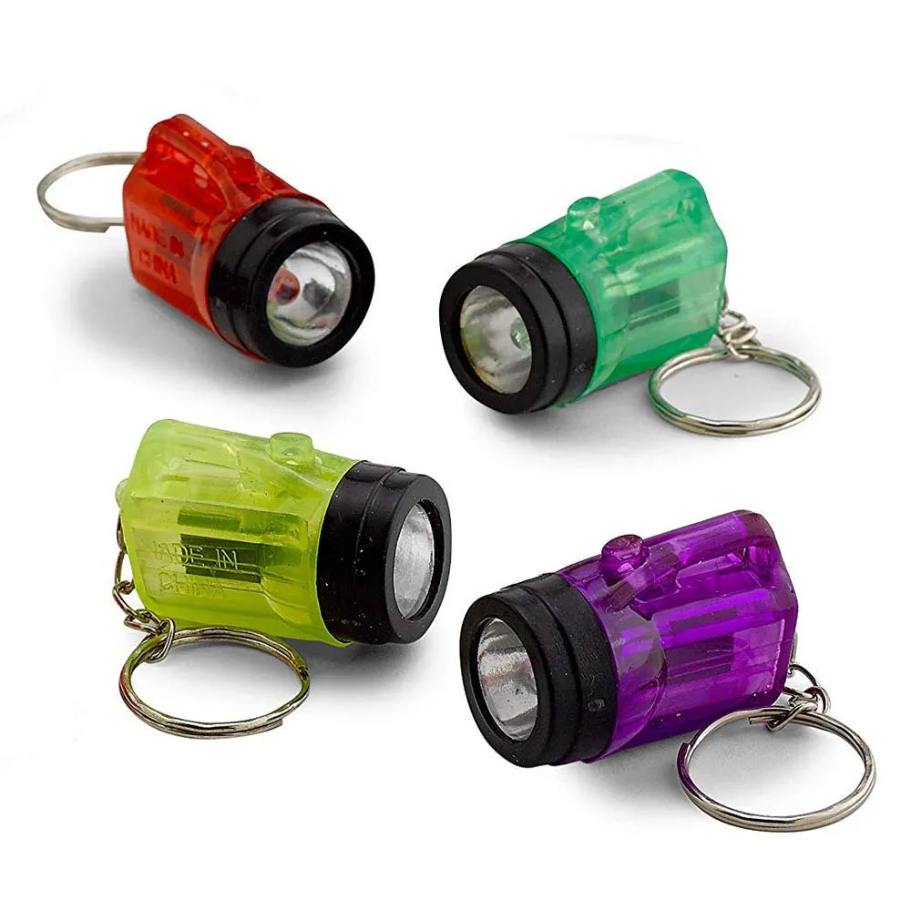 Kicko Mini Flashlight Keychains 1.5 Inch - 12 Pack Assorted Neon Colors  Small Key Ring