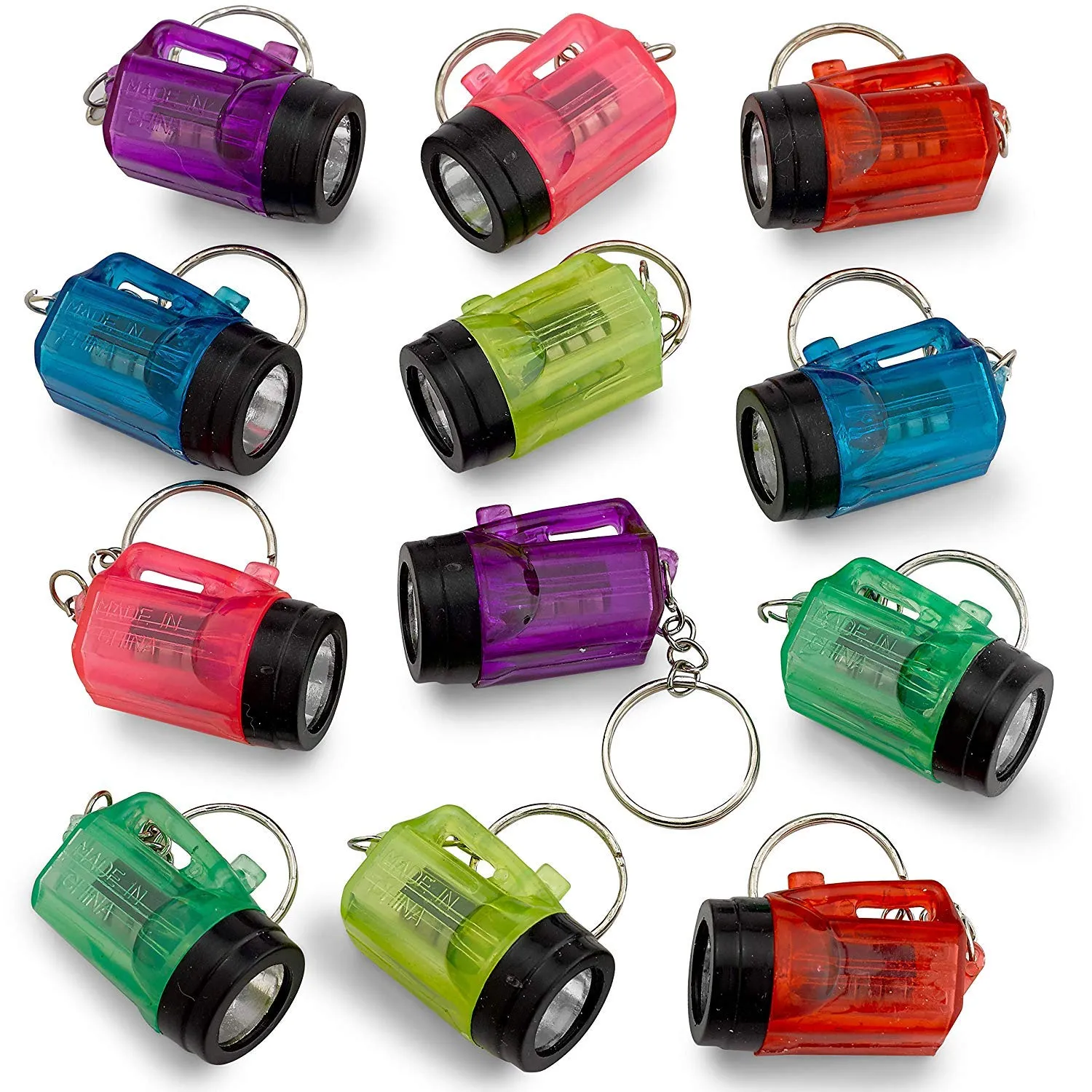 Kicko Mini Flashlight Keychains 1.5 Inch - 12 Pack Assorted Neon Colors  Small Key Ring