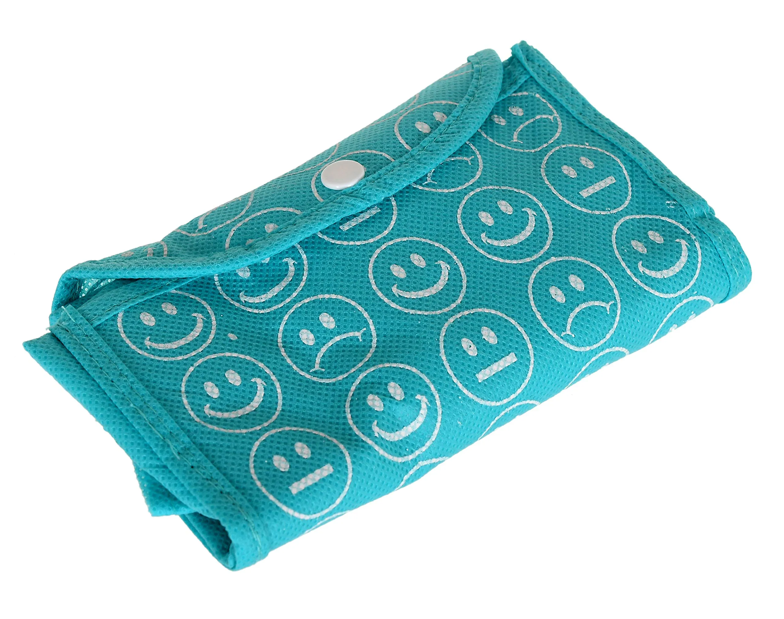 Kuber Industries Foldable Reusable Smiley Printed Shopping Bag with One Small Pocket (Set of 2,Green & Blue) (HS_36_KUBMART018760)