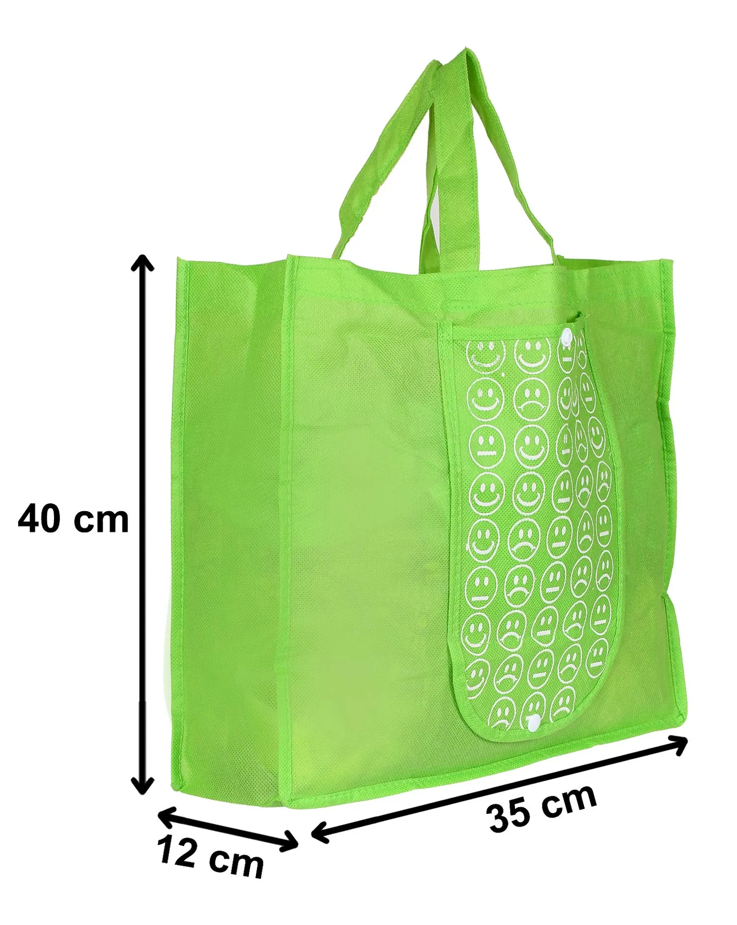 Kuber Industries Foldable Reusable Smiley Printed Shopping Bag with One Small Pocket (Set of 2,Green & Blue) (HS_36_KUBMART018760)