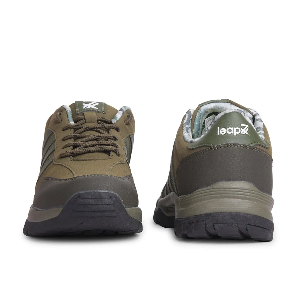 Leap7x Casual Olive Green Lacing Trekking Shoes For Mens COLUMBIA6E By Liberty