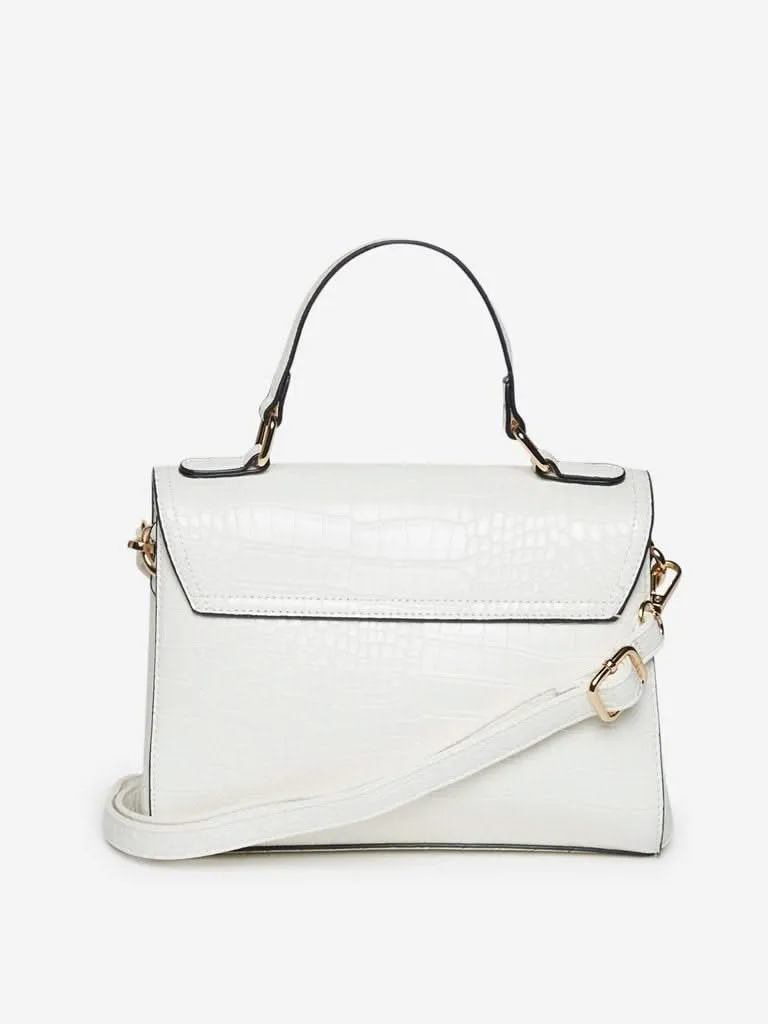 LOV White Croc-Textured Daphney Top-Handle Bag