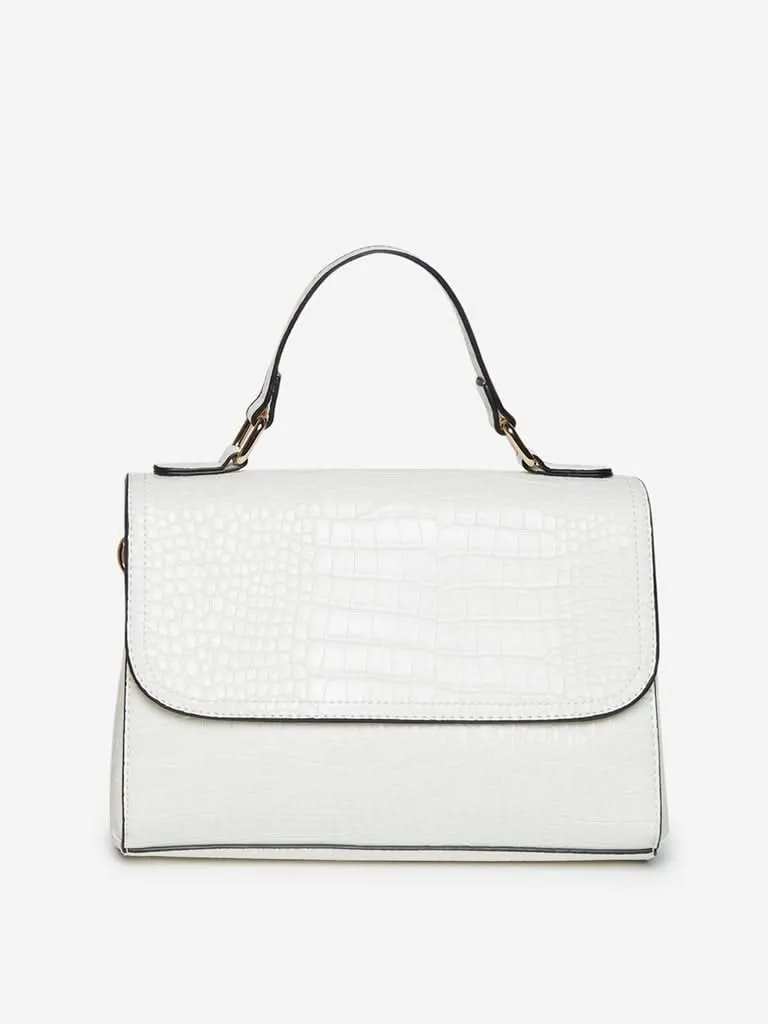 LOV White Croc-Textured Daphney Top-Handle Bag