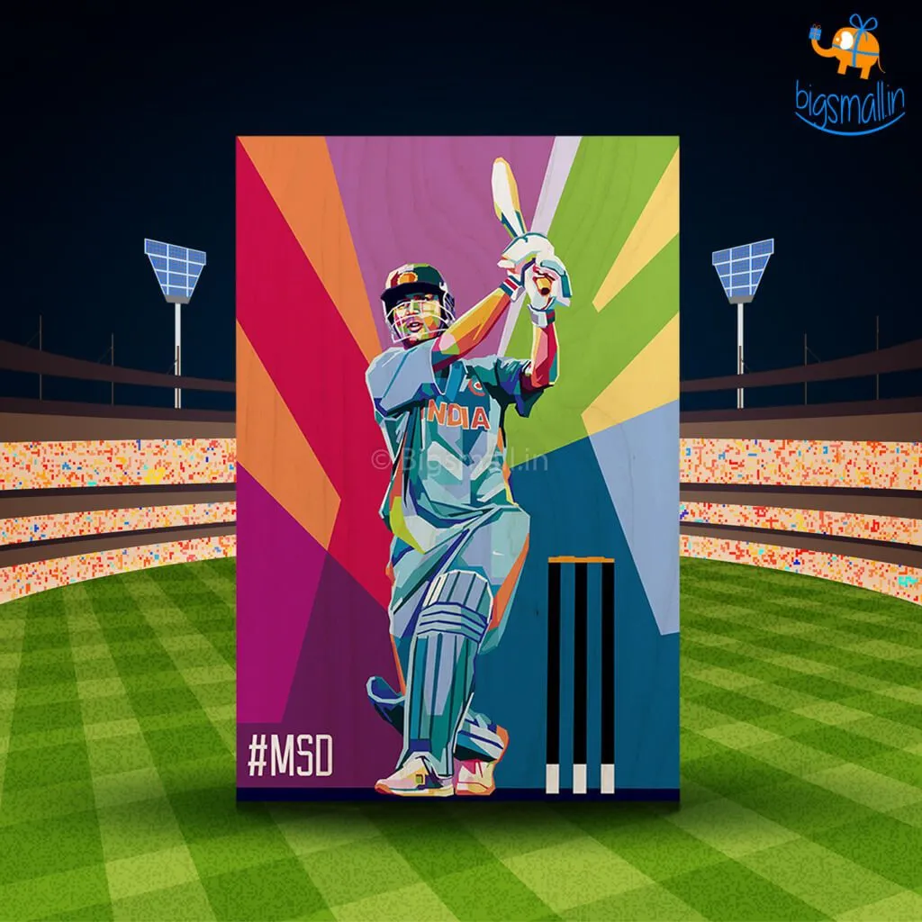 M S Dhoni Printed Wooden Frame ( 17.6 x 11.6 inches)