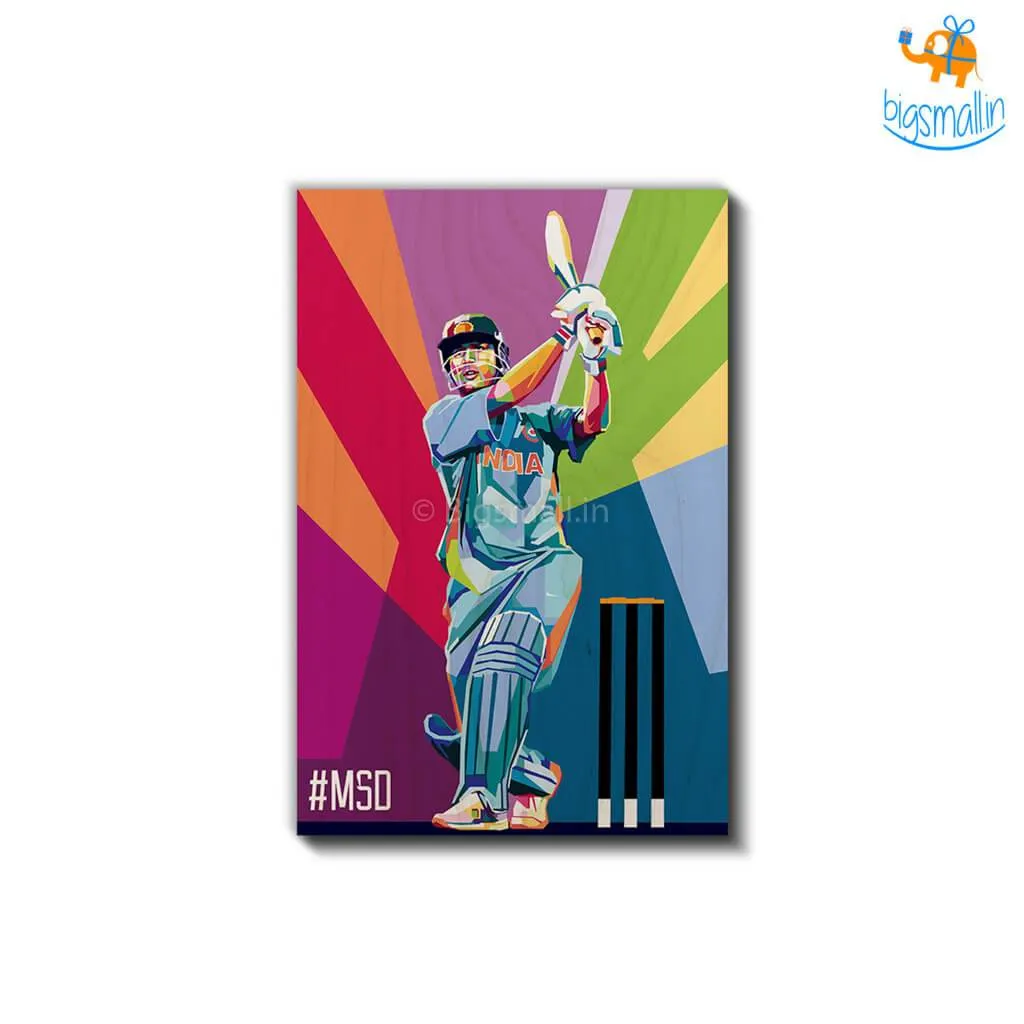 M S Dhoni Printed Wooden Frame ( 17.6 x 11.6 inches)