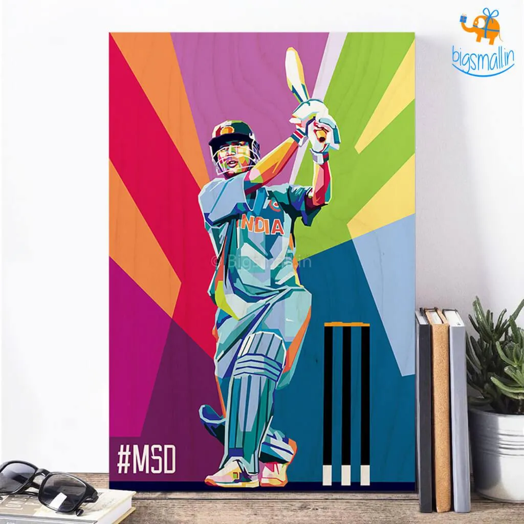 M S Dhoni Printed Wooden Frame ( 17.6 x 11.6 inches)