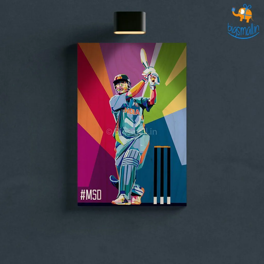 M S Dhoni Printed Wooden Frame ( 17.6 x 11.6 inches)