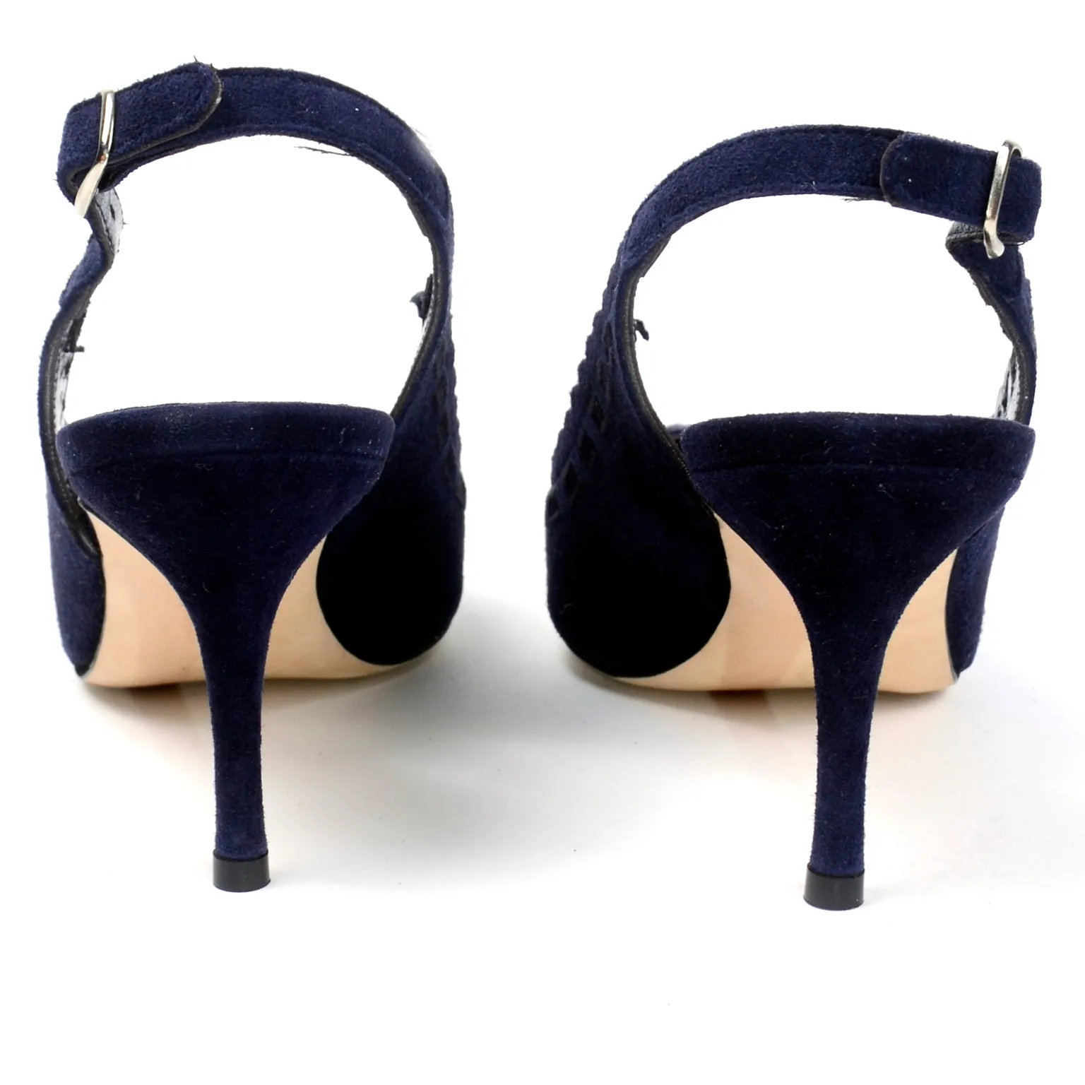 Manolo Blahnik Blue Suede Scalloped Slingback Shoes