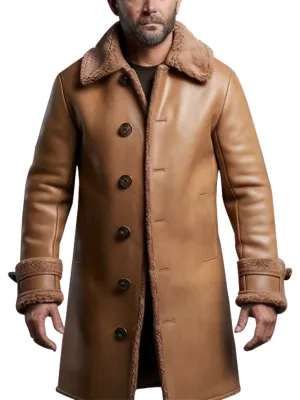 Men's Shearling-Lined Brown Leather Coat