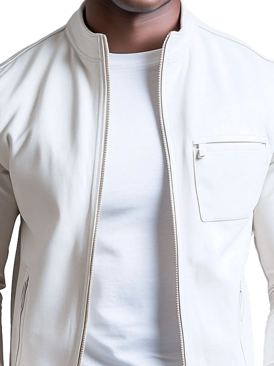 Men's Solid Color Zipper Stand Collar Casual Jacket