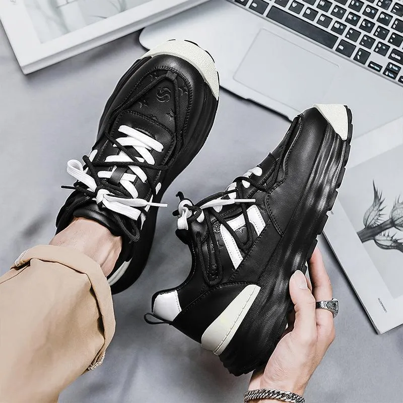 Men's thick-soled fashion leather sneakers