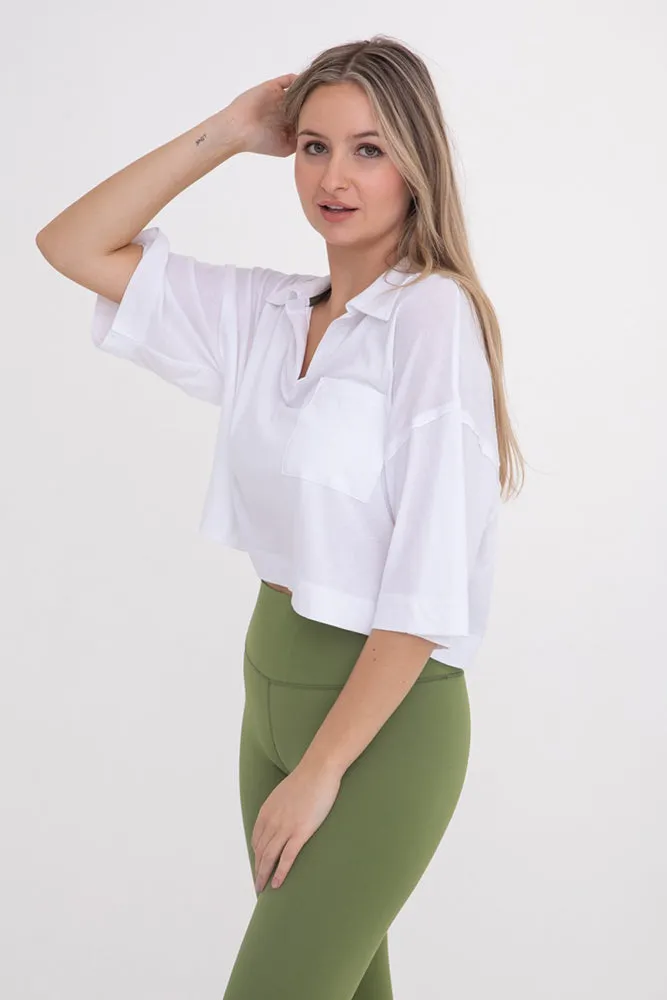 Mono B Relaxed Fit Cropped Collared Shirt