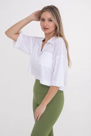 Mono B Relaxed Fit Cropped Collared Shirt