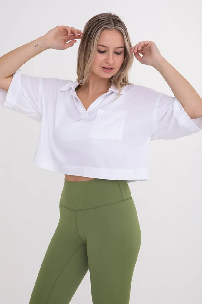 Mono B Relaxed Fit Cropped Collared Shirt