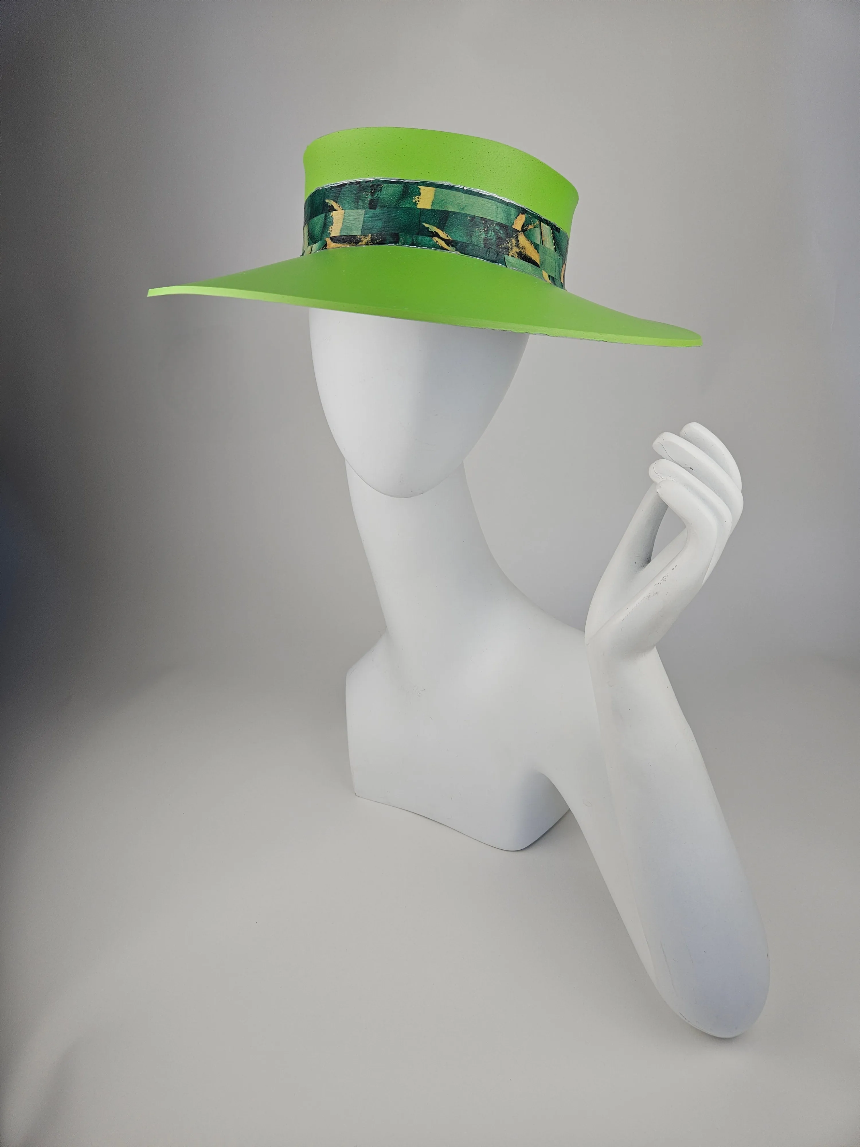 Neon Green "LadyEVA" Visor Hat with Dark Green Marbled Band