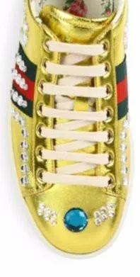 New Ace Jeweled Metallic Leather Sneakers, Gold