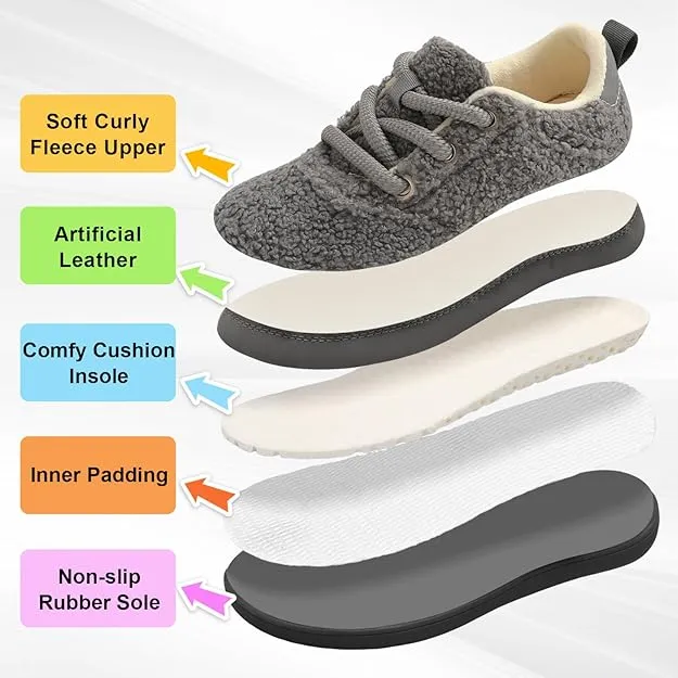 NEW JIASUQI Womens Slippers Wide Cozy Diabetic Shoes House Shoes Winter Anti Skid Warm Walking Shoes for Indoor Outdoor, Grey, Sz 9.5