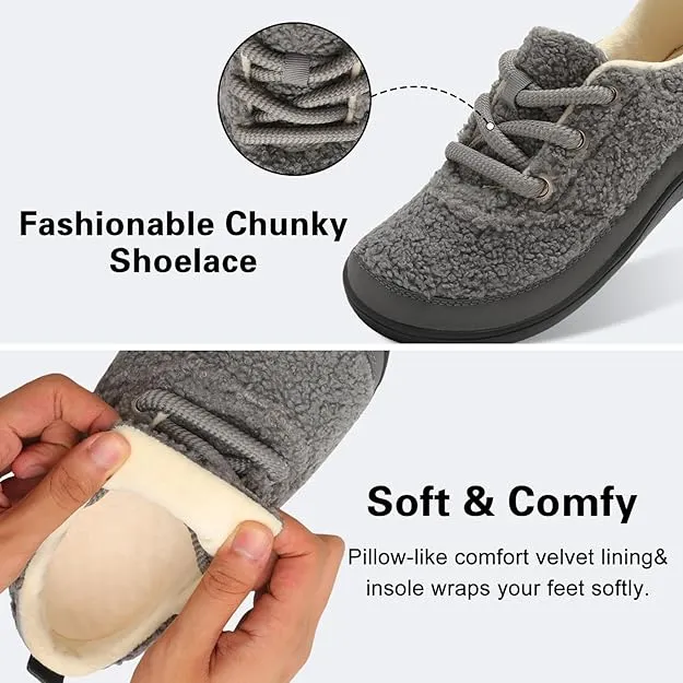 NEW JIASUQI Womens Slippers Wide Cozy Diabetic Shoes House Shoes Winter Anti Skid Warm Walking Shoes for Indoor Outdoor, Grey, Sz 9.5