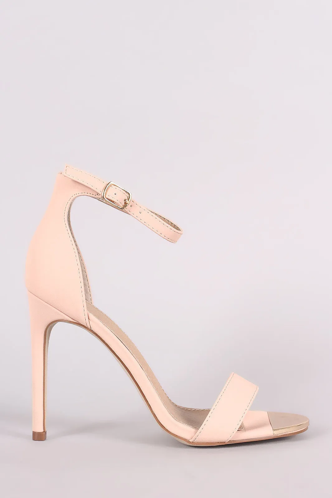 Nubuck Open Toe Ankle Strap Single Sole Stiletto Heel