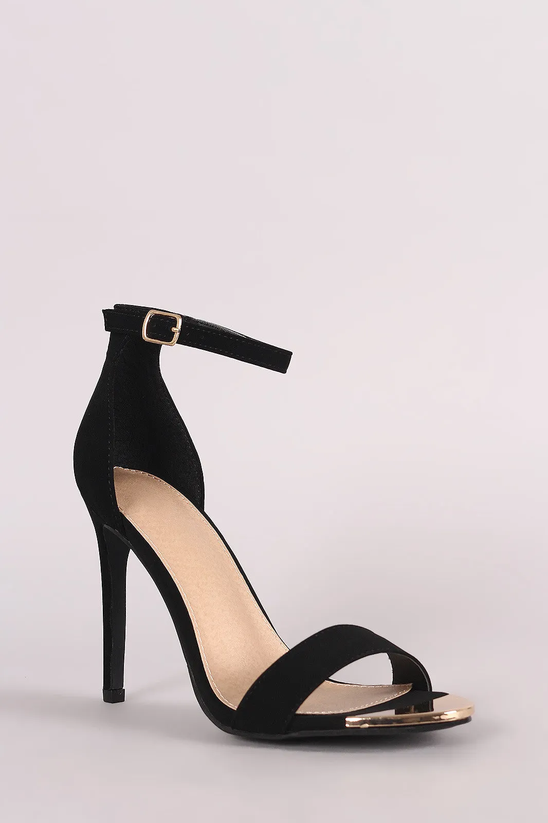 Nubuck Open Toe Ankle Strap Single Sole Stiletto Heel