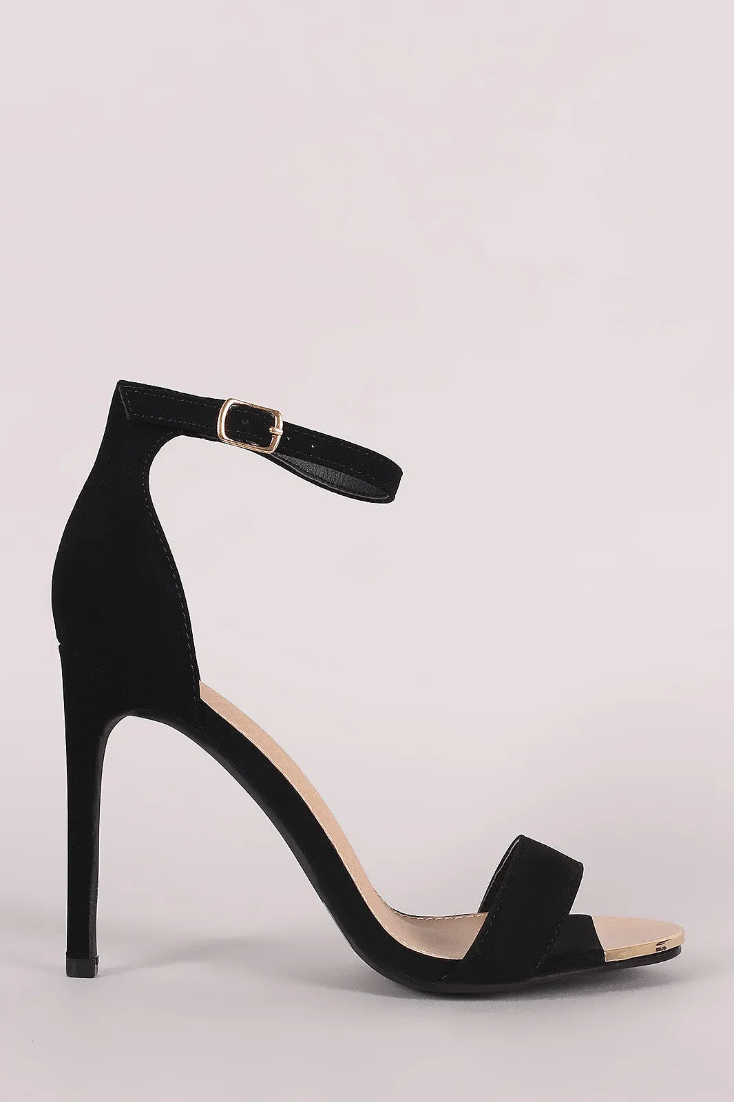 Nubuck Open Toe Ankle Strap Single Sole Stiletto Heel