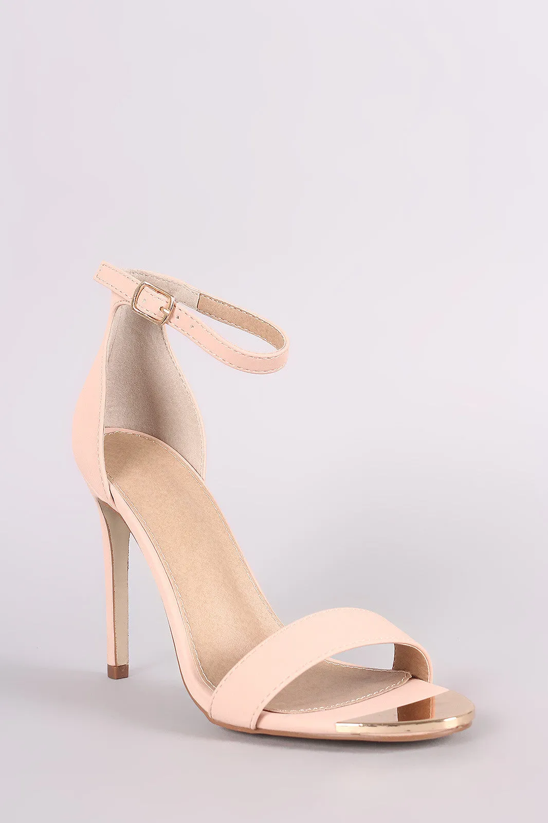 Nubuck Open Toe Ankle Strap Single Sole Stiletto Heel