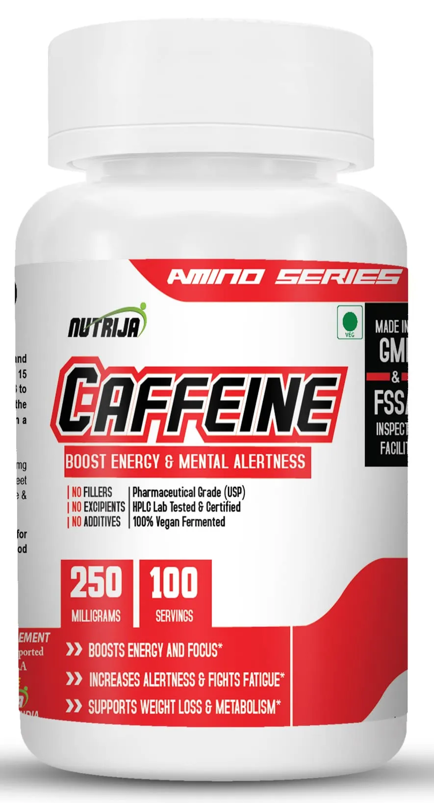 NutriJa Caffeine Powder Pre Workout Supplement - 100 Servings