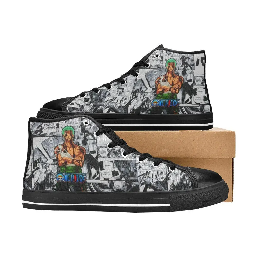 One Piece Straw Hat Pirates Mugiwara Crew Roronoa Zoro Shoes High Top Sneakers for Kids and Adults