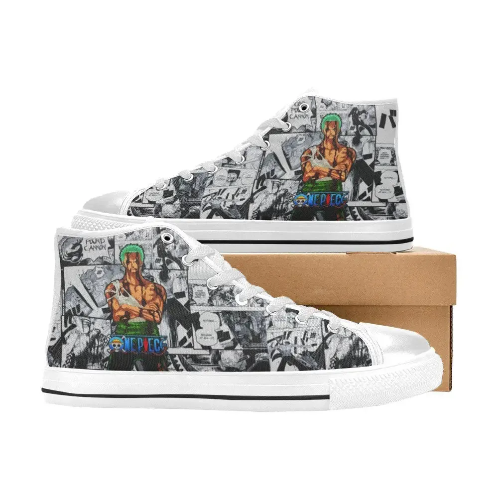 One Piece Straw Hat Pirates Mugiwara Crew Roronoa Zoro Shoes High Top Sneakers for Kids and Adults