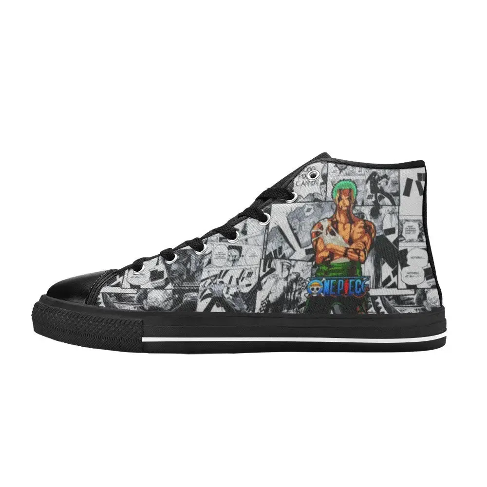 One Piece Straw Hat Pirates Mugiwara Crew Roronoa Zoro Shoes High Top Sneakers for Kids and Adults