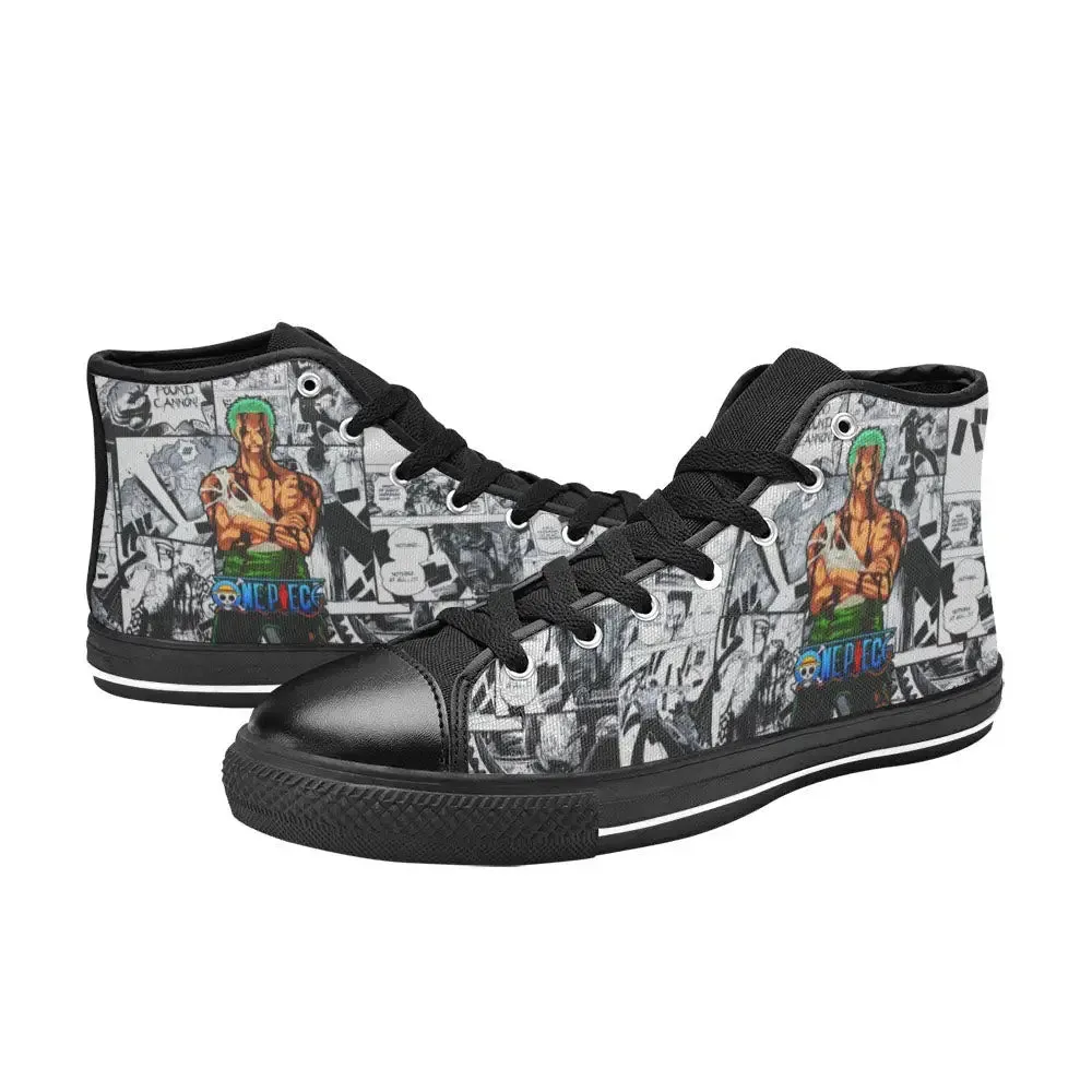 One Piece Straw Hat Pirates Mugiwara Crew Roronoa Zoro Shoes High Top Sneakers for Kids and Adults