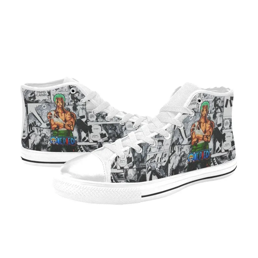 One Piece Straw Hat Pirates Mugiwara Crew Roronoa Zoro Shoes High Top Sneakers for Kids and Adults