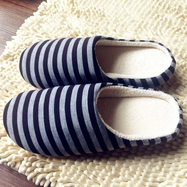 OUTAD 4 Color Winter Warm Soft indoor floor Slippers Women/Men Shoes Striped Cloth Bottom Universal Couple Lovers Plush Home