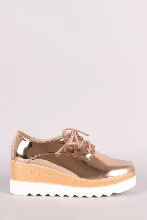 Patent Lug Sole Lace Up Oxford Platform Wedge