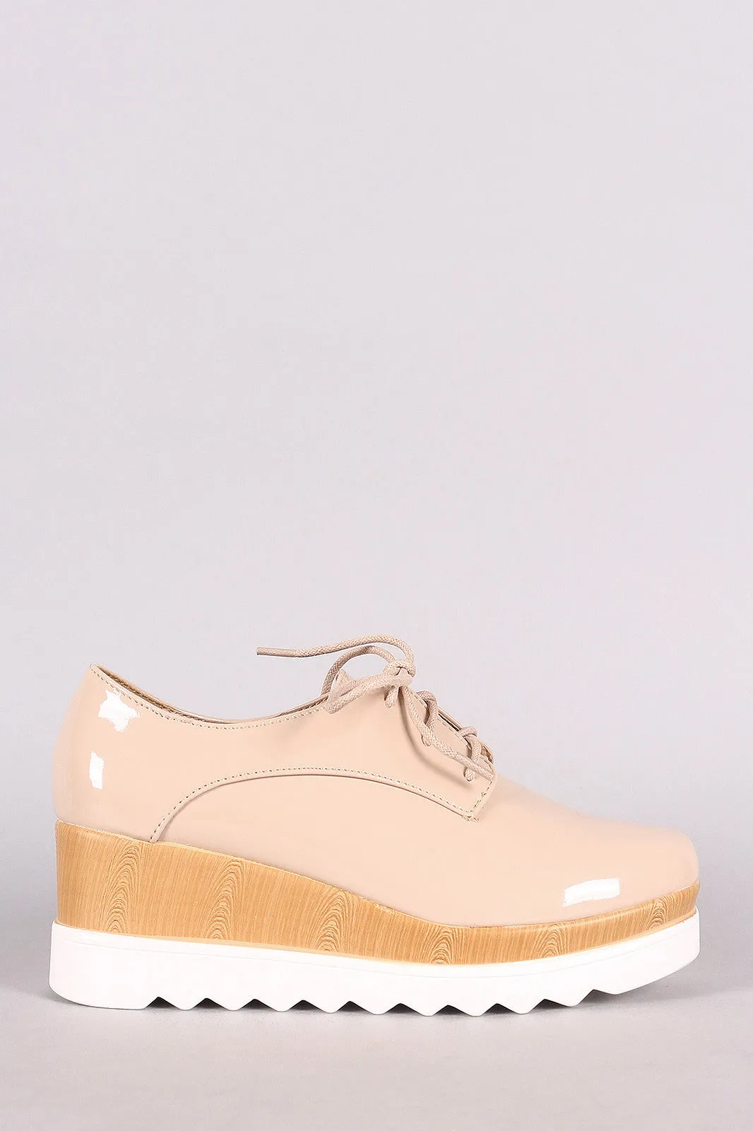 Patent Lug Sole Lace Up Oxford Platform Wedge