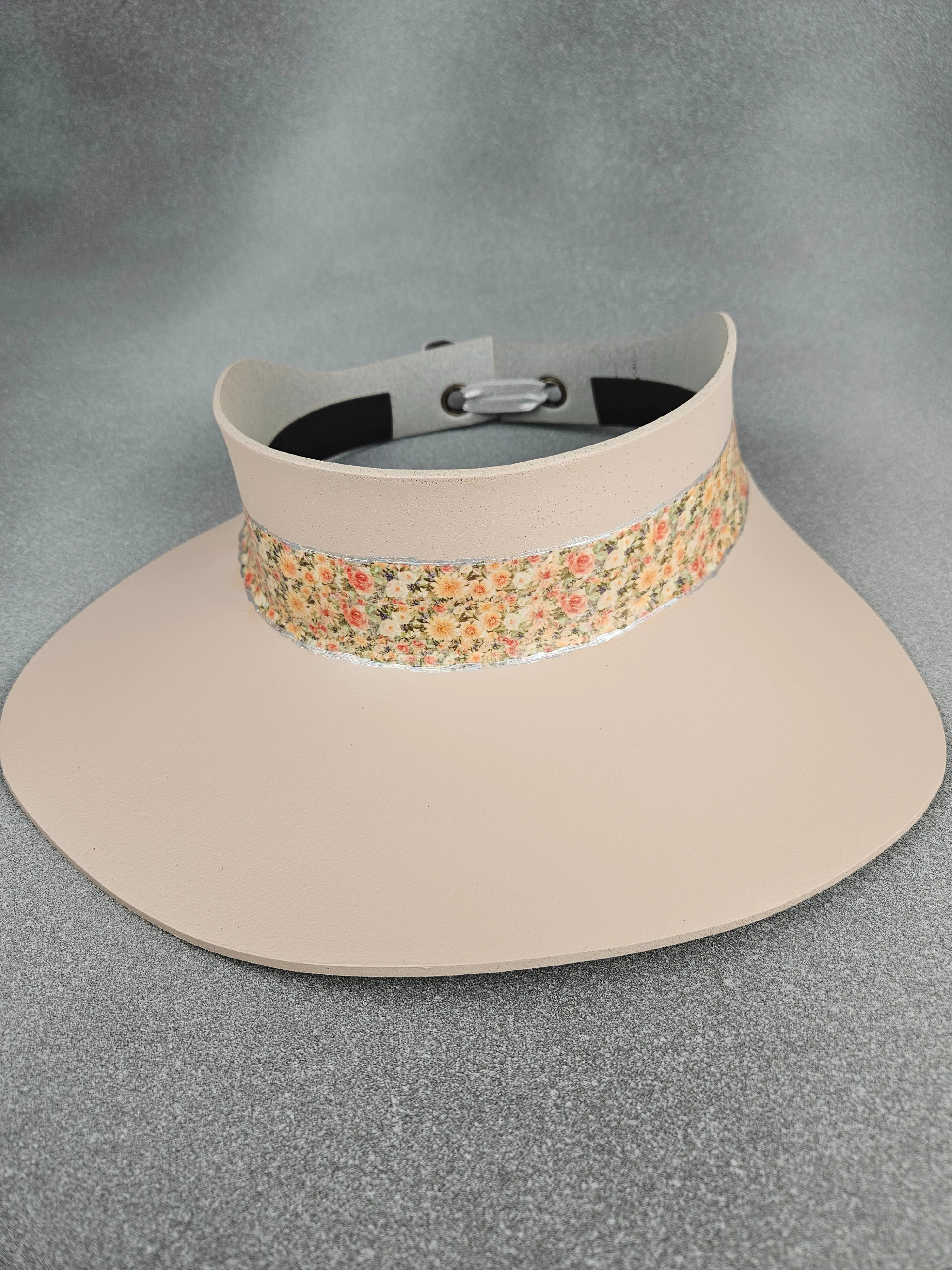 Peachy Beige "LadyEVA" Visor Hat with Elegant Peach Floral Band