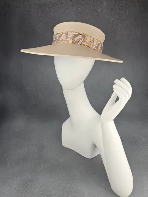 Peachy Beige "LadyEVA" Visor Hat with Golden Floral Band