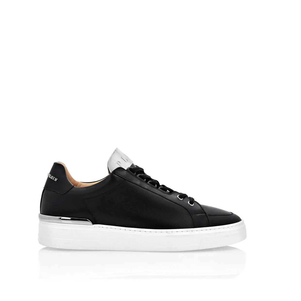 Philipp Plein Leather Lo-Top Silver Sneakers