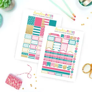 Pink, Turquoise & Gold Planner Stickers | Organizer Planner Stickers