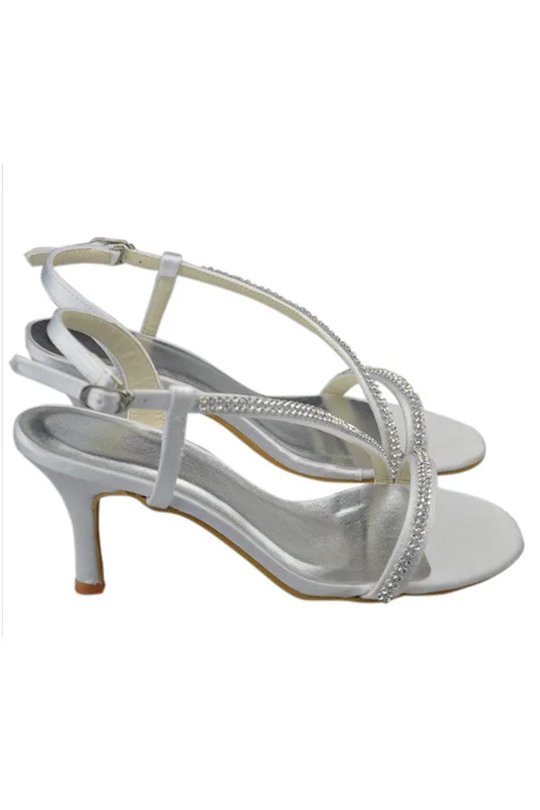 Pretty Beading Handmade White Satin High Heel Sandal S96