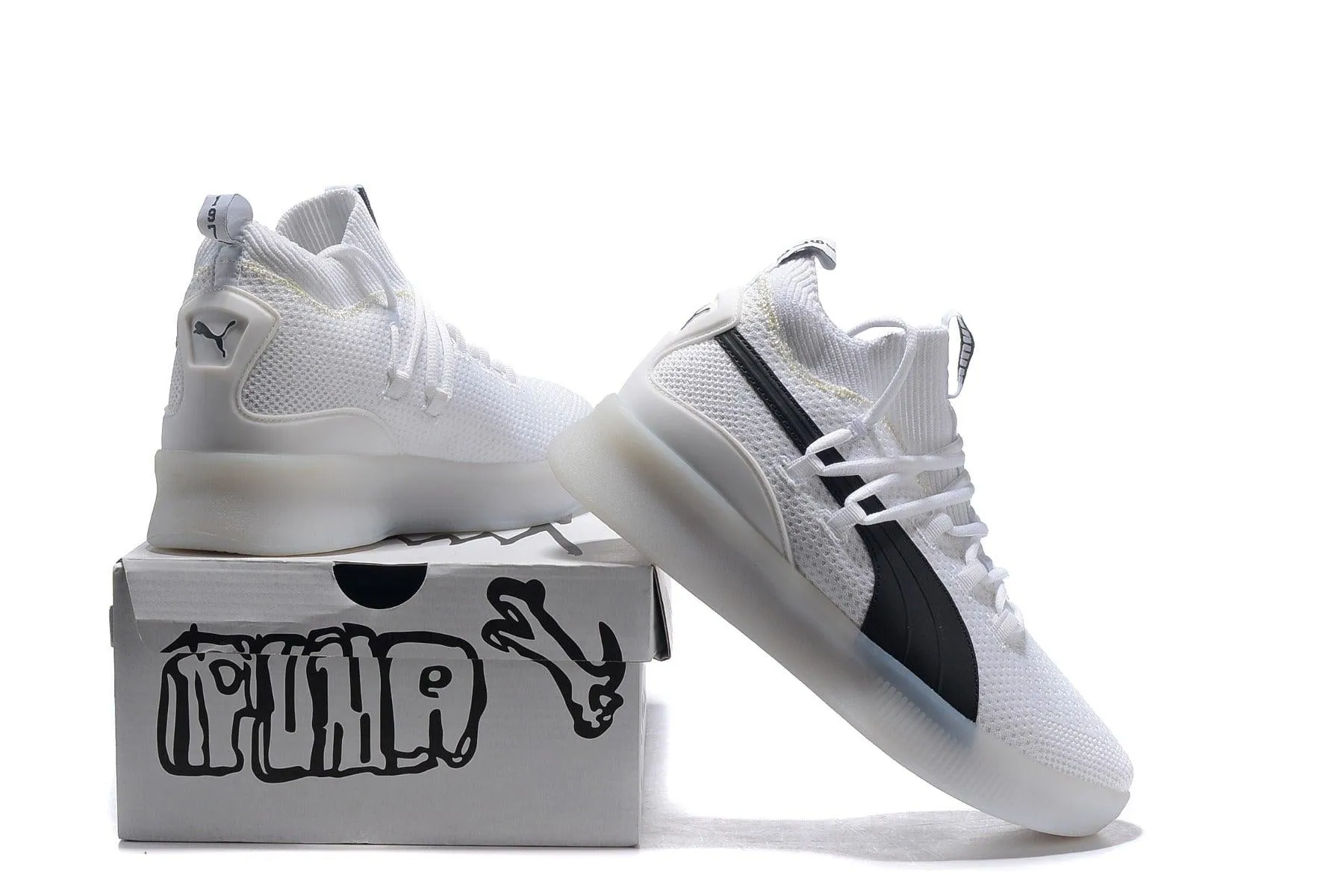 PUMA Clyde Court-Disrupt All White With Black logo Sneakers