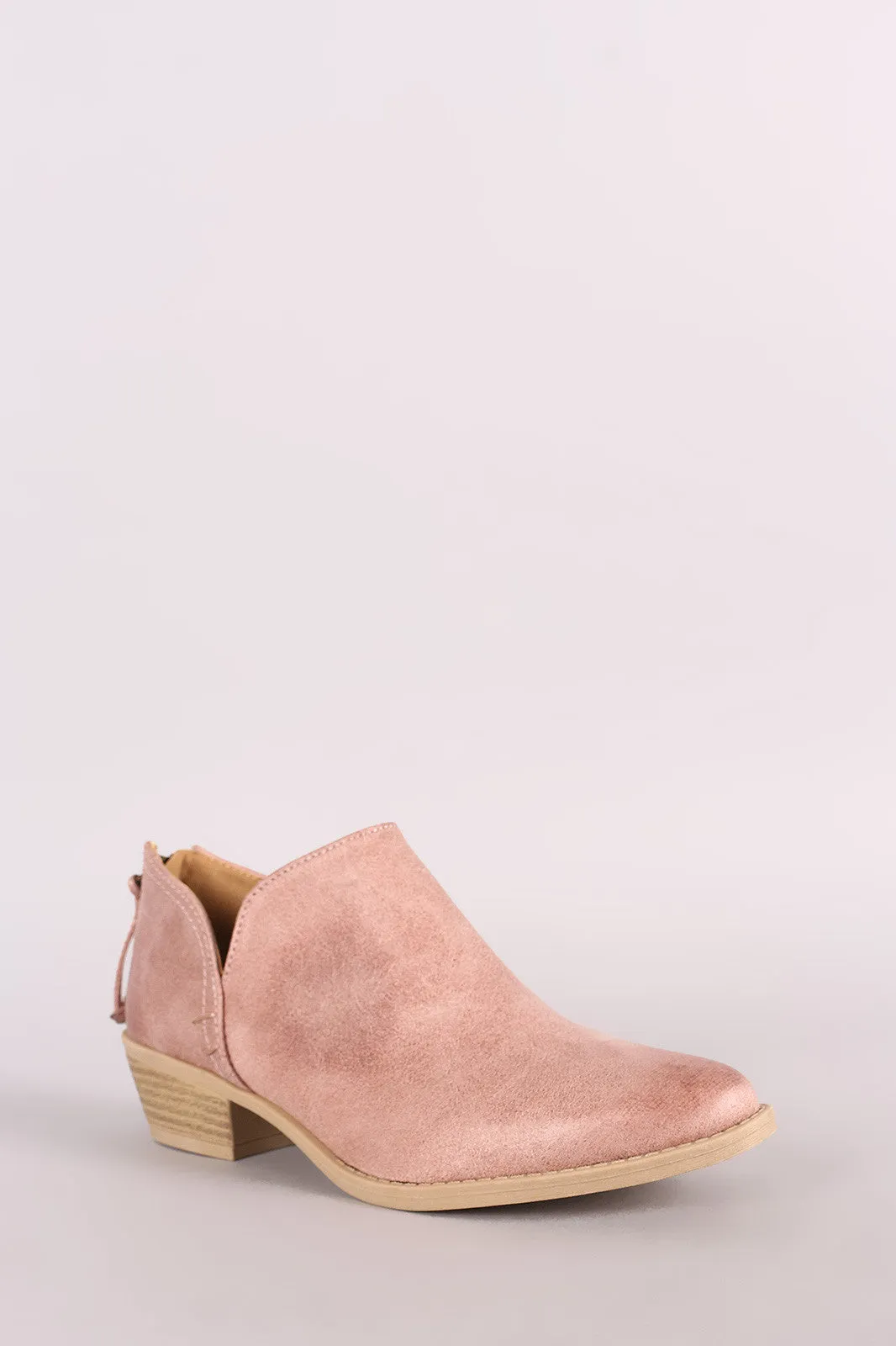 Qupid Slit Stacked Heel Booties