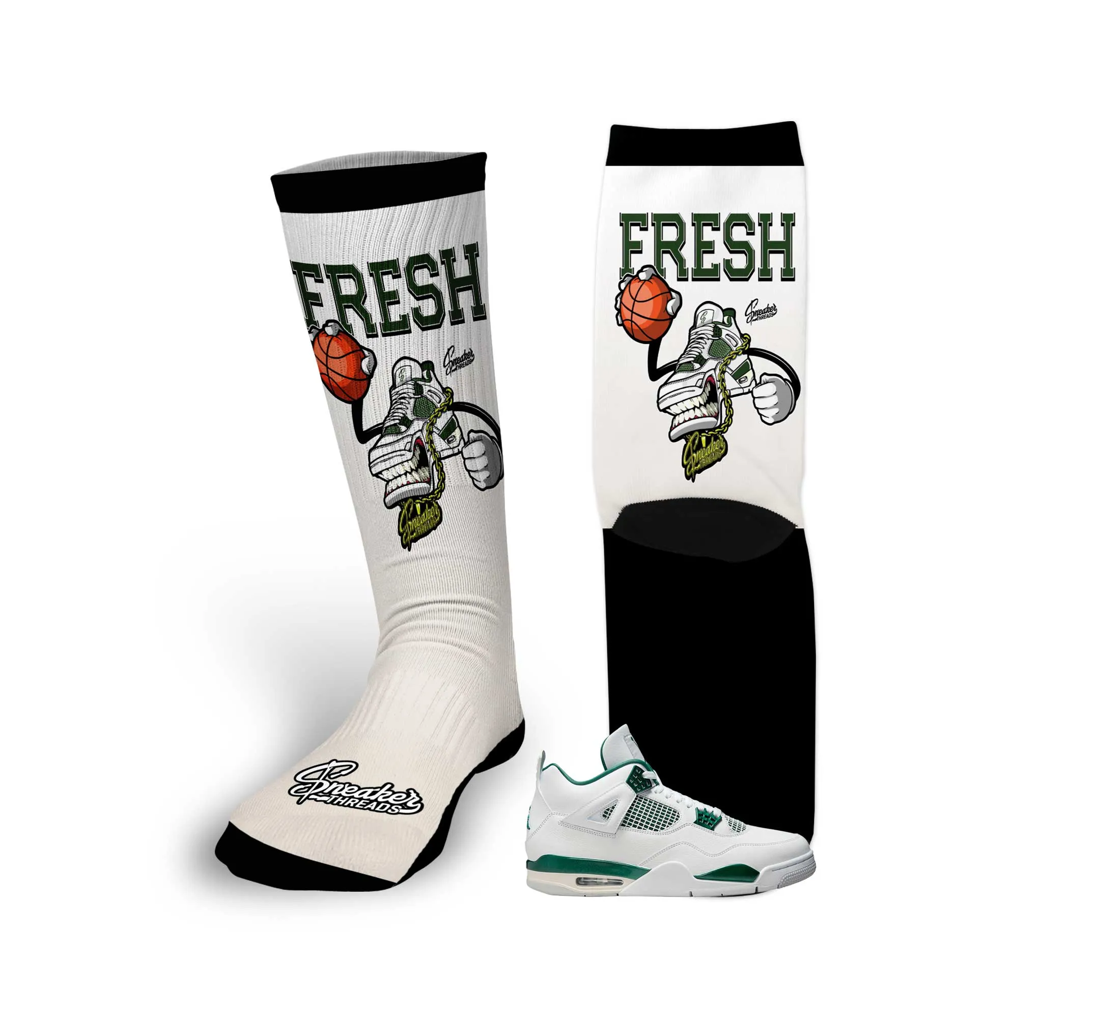 Retro 4 Oxidized Green Fly kicks Socks