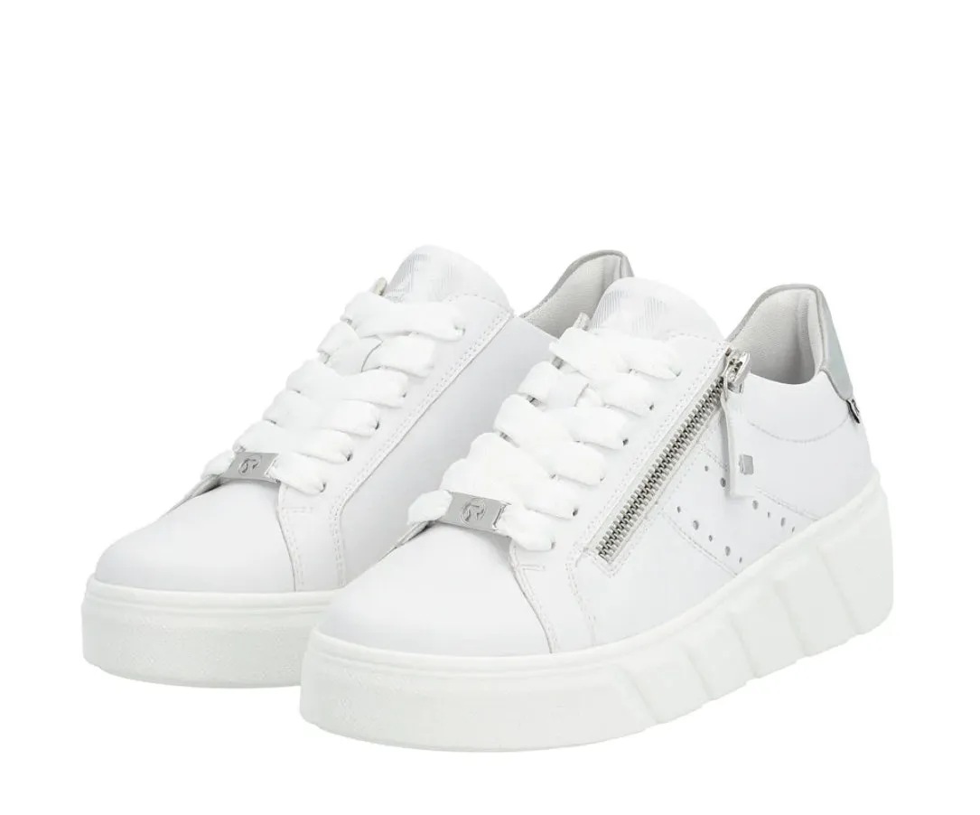 Rieker Evolution W0505-80 Rock White Leather Flatform Trainers