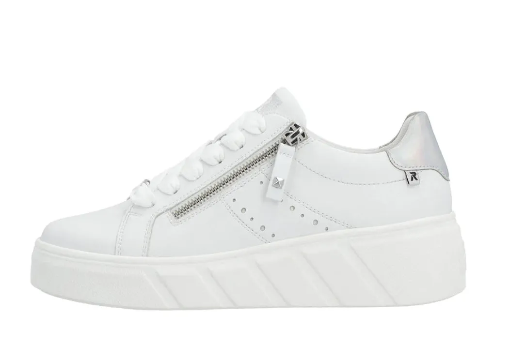 Rieker Evolution W0505-80 Rock White Leather Flatform Trainers